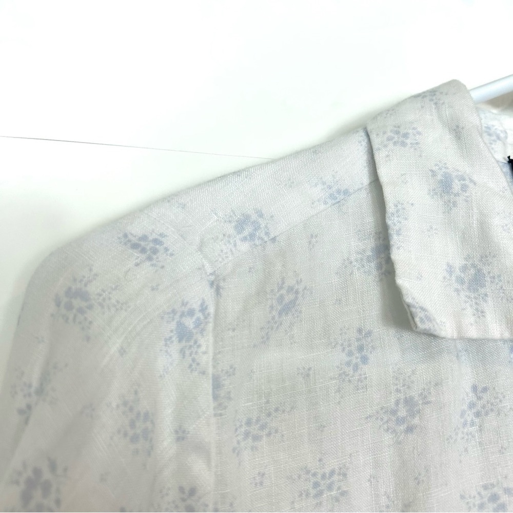 Cynthia Rowley White Linen Button down Shirt dainty Blue floral Print Top XS - Picture 4 of 14